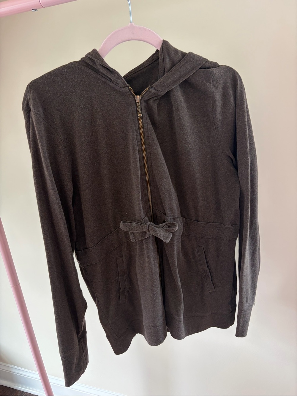 Women’s Gap Body Brown Zip Hoodie with Tie Size Large fitted waist with pockets